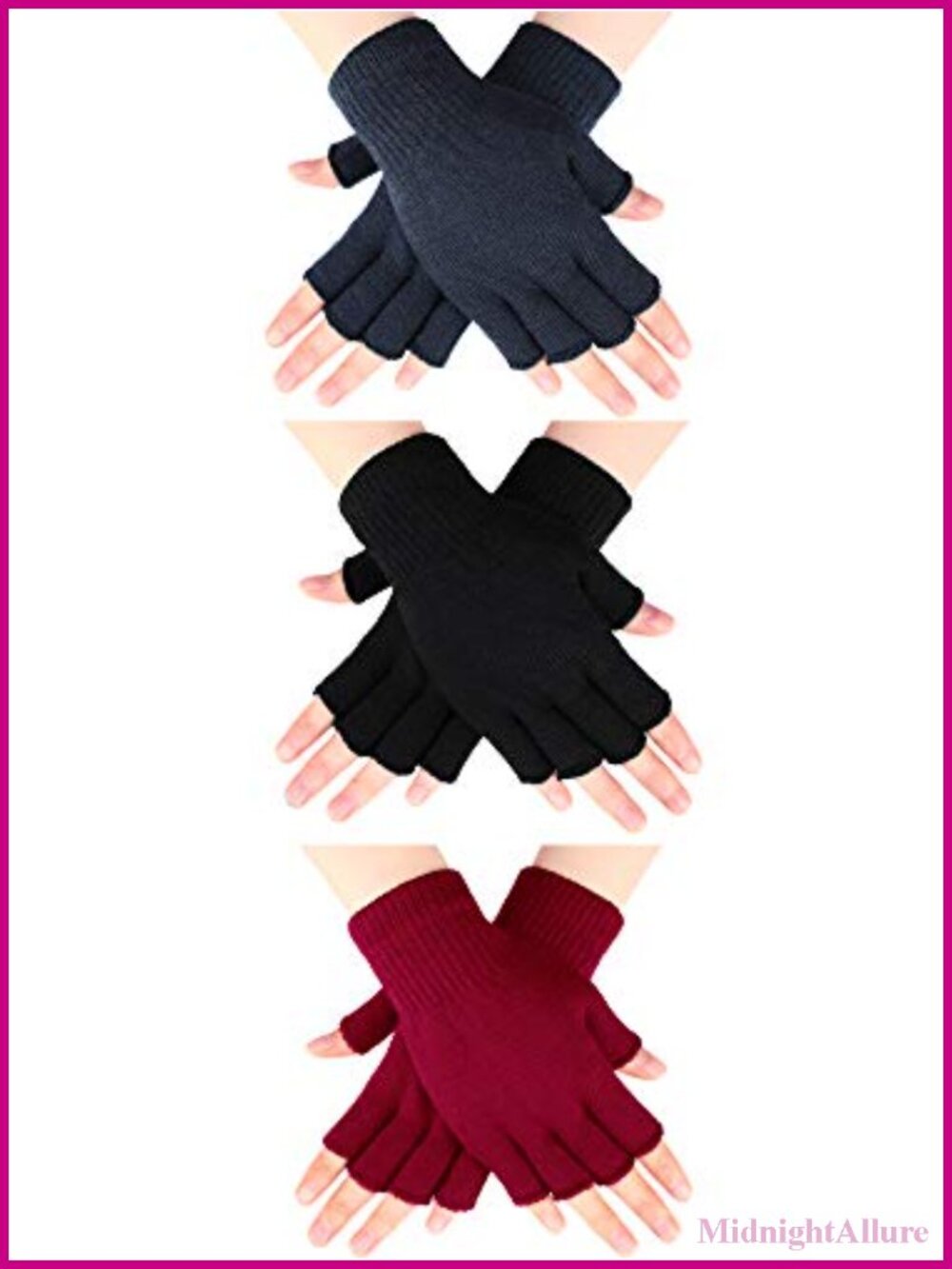 3 Pairs Half Finger Acrylic Knit Gloves Fingerless Winter Typing Office